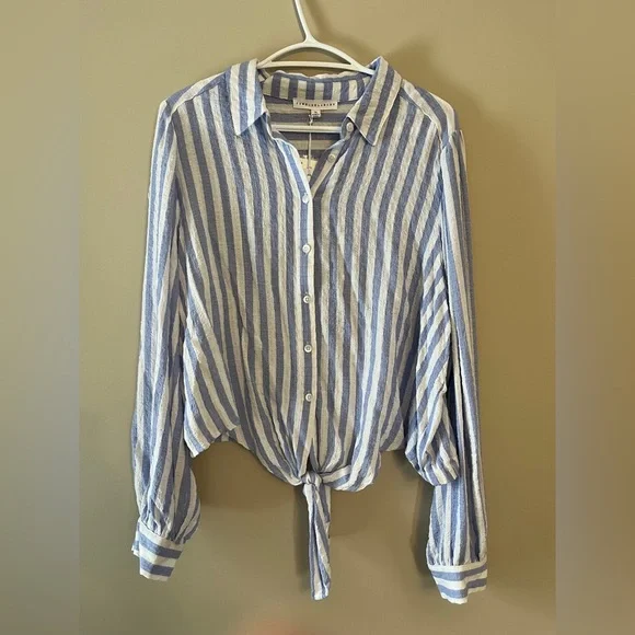 Jane + Delancey Blue and White Striped Tie-Front Shirt - Picture 2 of 4